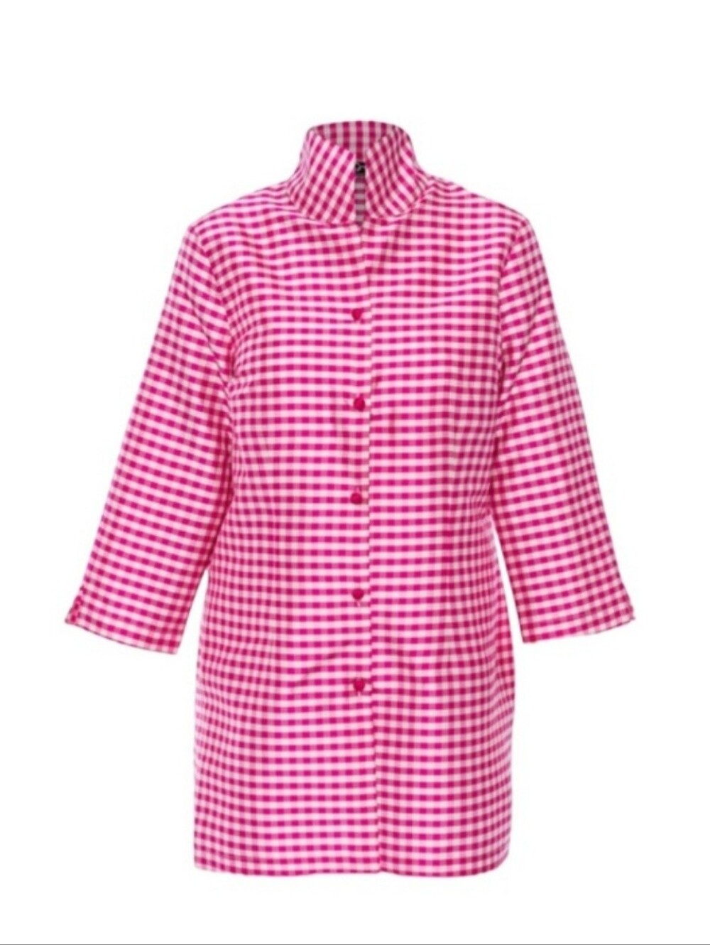 Connie Roberson Rita 100% Silk Gingham Pink & White Sz:L Button Front Chic Top